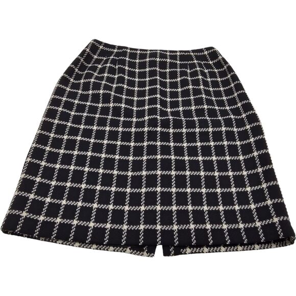 Fall Winter Timeless Black & White Plaid Window Pane Size 12 Talbot's Wool Skirt - Picture 2 of 14